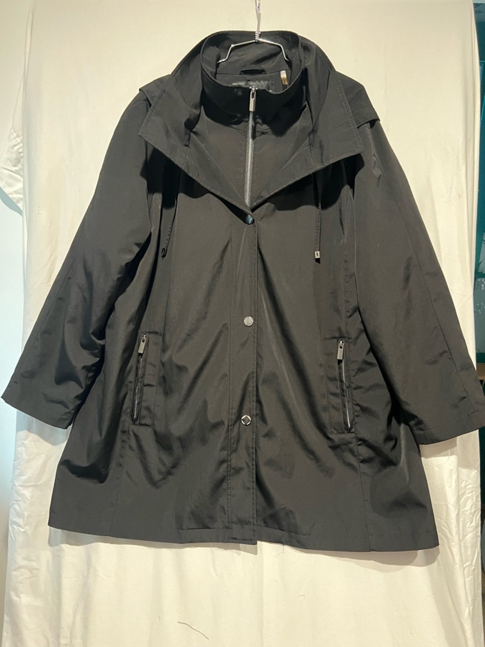 Fleet Street Black Hooded Raincoat Jacket 1X All Weather Zip Snap Coat